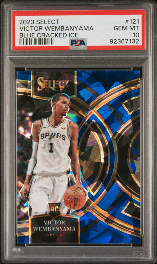 Graded 2023 Panini Select Victor Wembanyama #121 Blue Cracked Ice Rookie RC Basketball Card PSA 10 Gem Mint