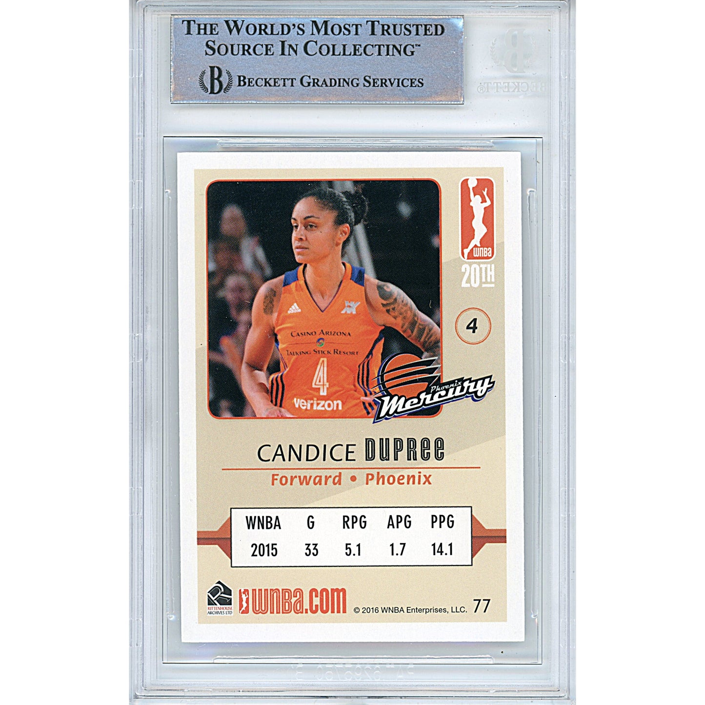 2016 WNBA #77 — Candice Dupree Phoenix Mercury Autographed Trading Card — Beckett Authentication