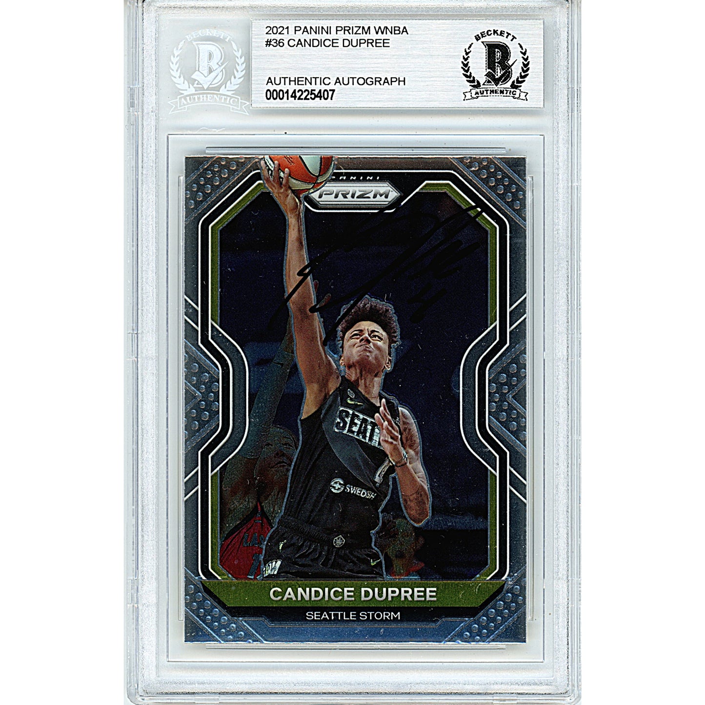 2021 Panini Prizm WNBA #36 — Candice Dupree Seattle Storm Autographed Trading Card — Beckett Authentication