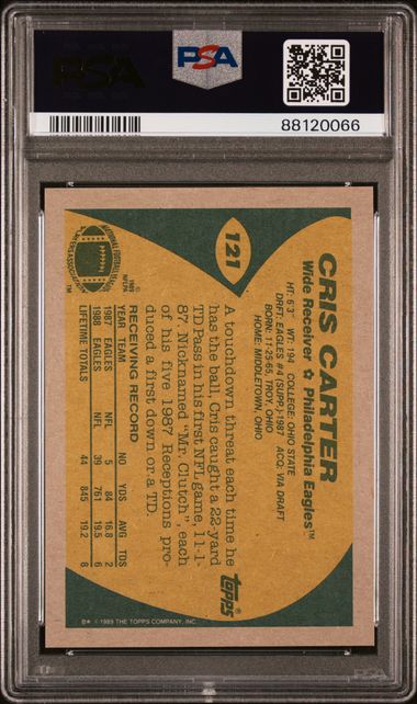 Graded 1989 Topps Cris Carter #121 Rookie RC Football Card PSA 10 Gem Mint