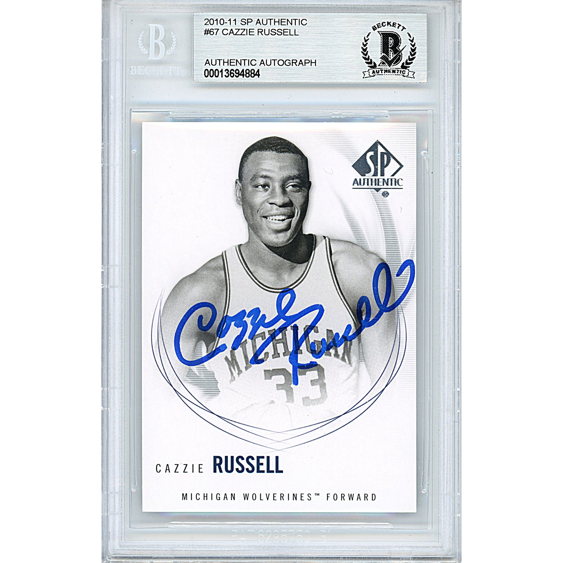2010-11 Upper Deck SP Authentic #67 — Cazzie Russell Michigan Wolverines Autographed Trading Card — Beckett Authentication - Sport Cards