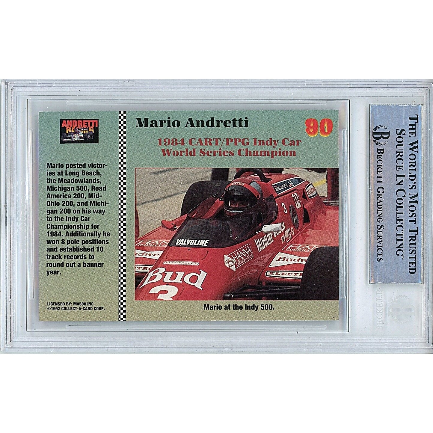 Mario Andretti Signed F1 Auto Racing Cards 1992 Collect-a-Card Beckett Authentic Auto Slab