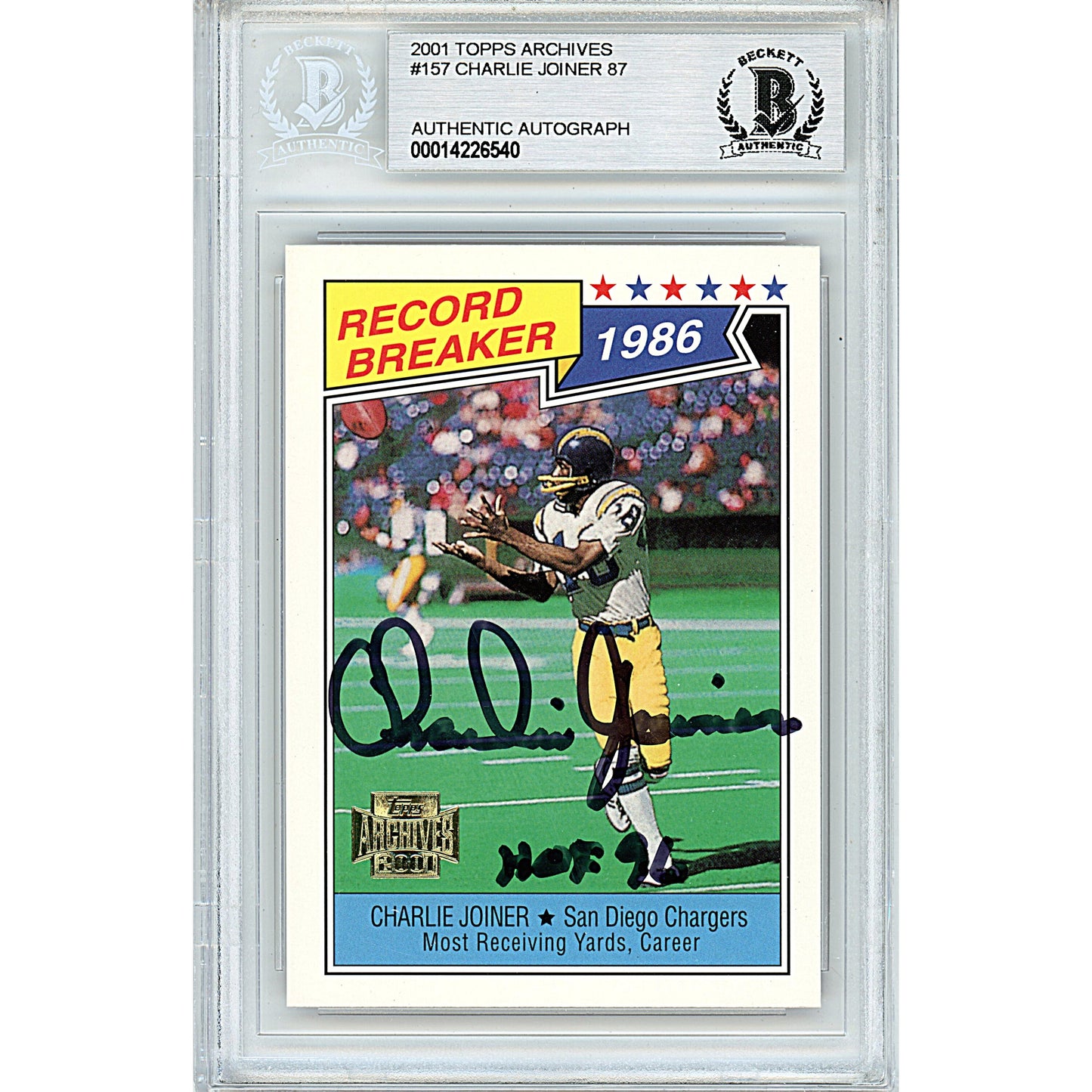 2001 Topps Archives #157 — Charlie Joiner San Diego Chargers Autographed Trading Card — Beckett Authentication