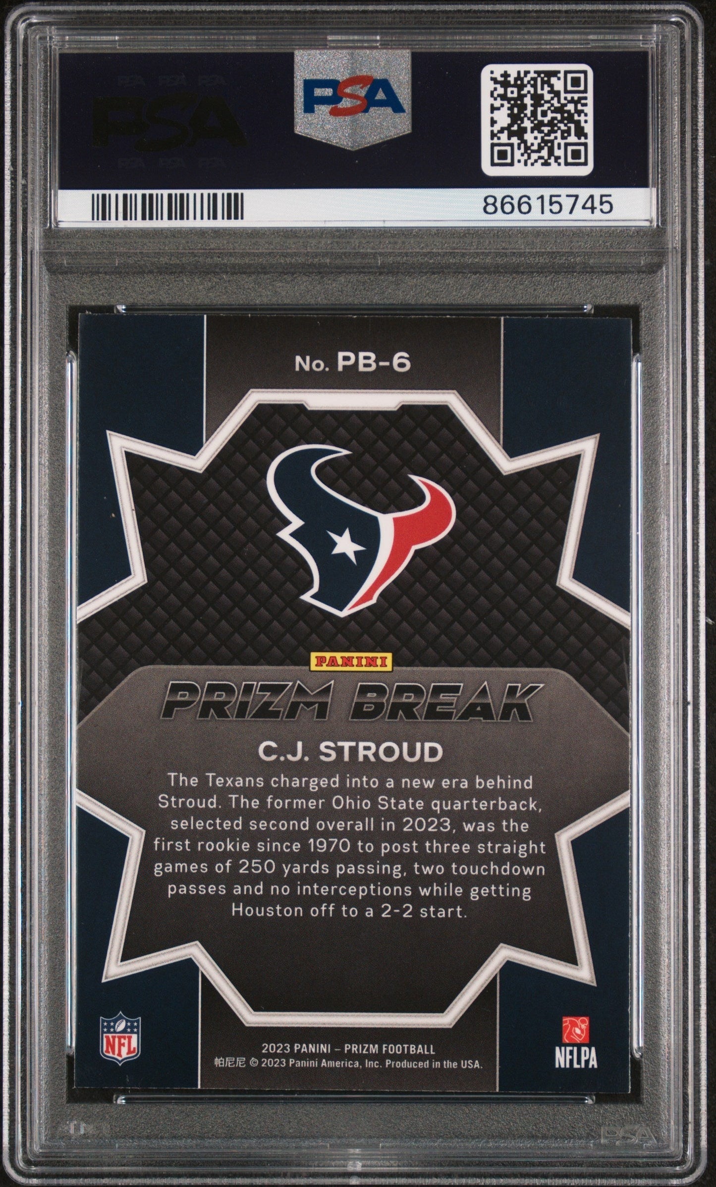Graded 2023 Panini Prizm CJ Stroud #PB6 Prizm Break Rookie RC Football Card PSA 10 Gem Mint