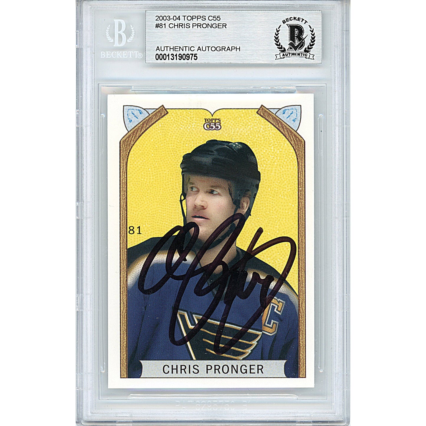 2003-04 Topps C55 #2 — Chris Pronger St Louis Blues Autographed Trading Card — Beckett Authentication