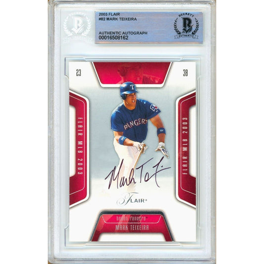 Mark Teixeira Texas Rangers Signed 2003 Fleer Flair Baseball Card BAS Auth Auto Slab