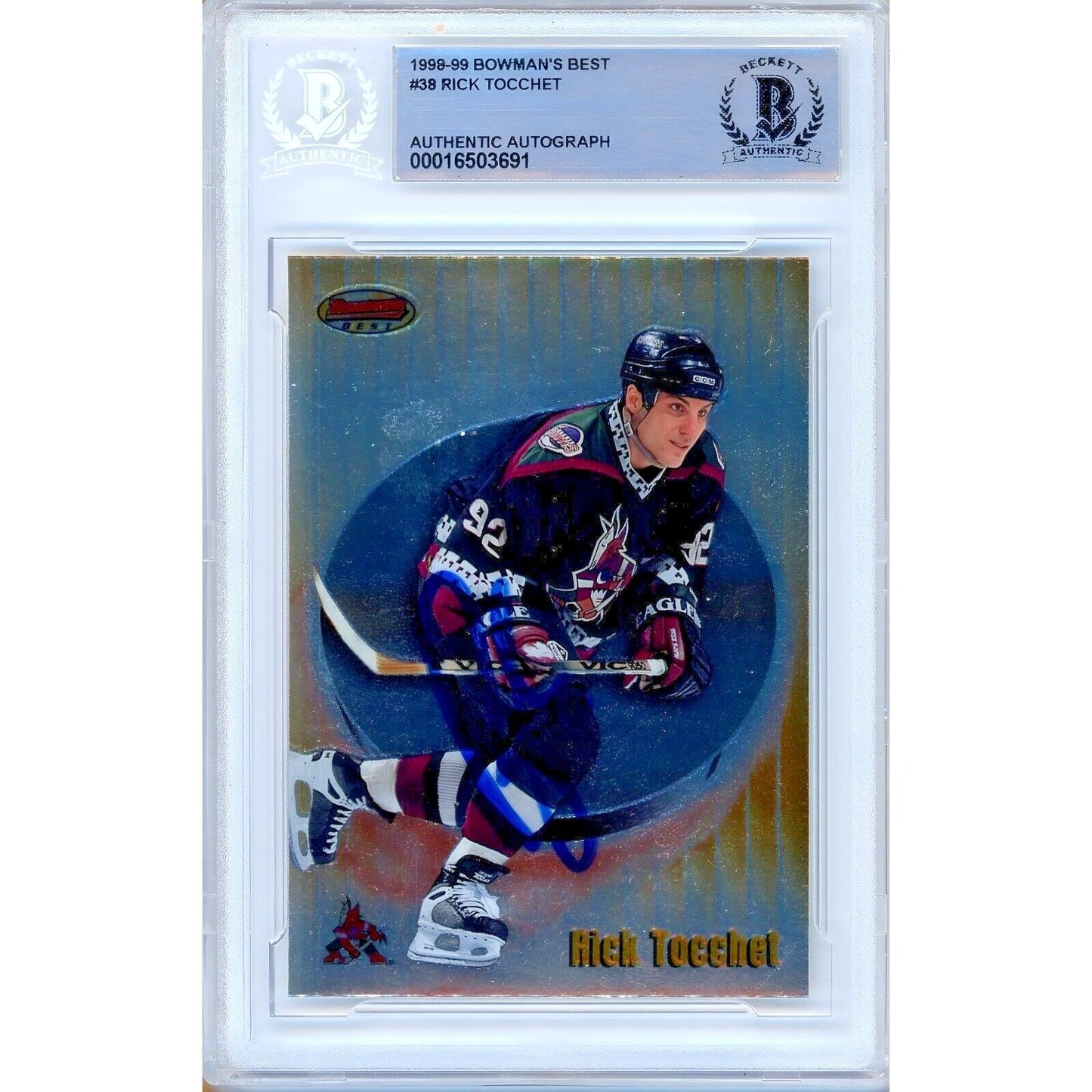 Rick Tocchet Arizona Coyotes Signed 1998-99 Bowman Best Hockey Card Beckett Auth Auto