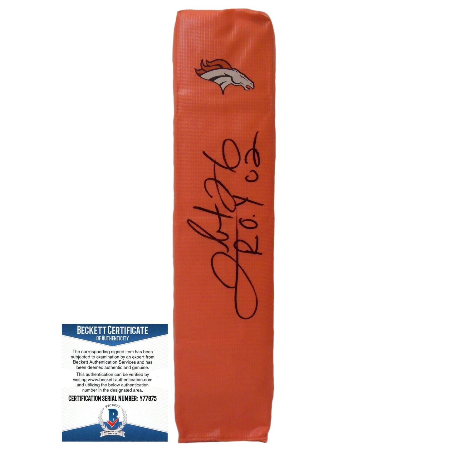Clinton Portis Denver Broncos Autographed Football End Zone Pylon — Beckett Authentication