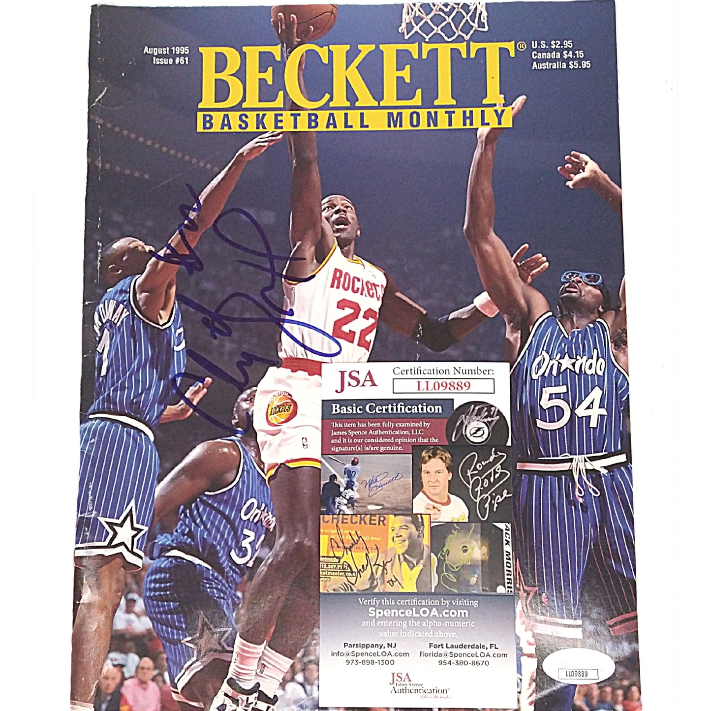 Clyde Drexler Houston Rockets Autographed Beckett Basketball Card Magazine — Beckett Authentication