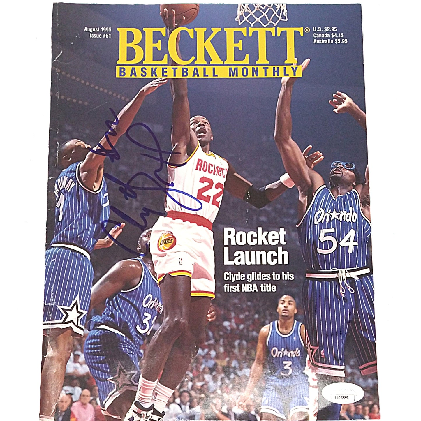 Clyde Drexler Houston Rockets Autographed Beckett Basketball Card Magazine — Beckett Authentication