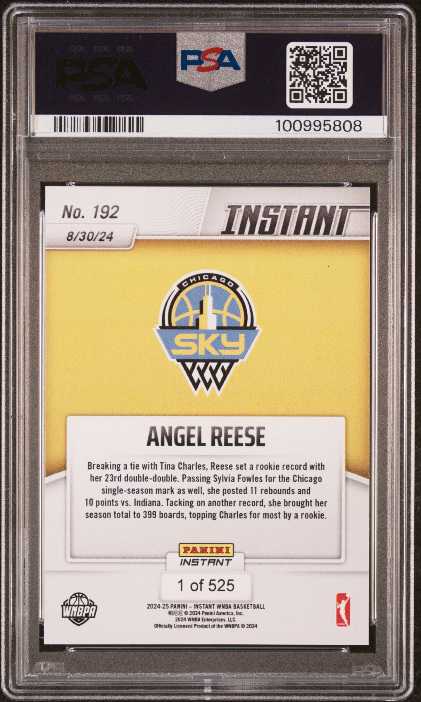 Graded 2024 Panini Instant WNBA Angel Reese #192 Rookie RC Basketball Card PSA 10 Gem Mint