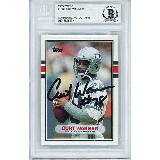 1989 Topps #186 — Curt Warner Seattle Seahawks Autographed Trading Card — Beckett Authentication