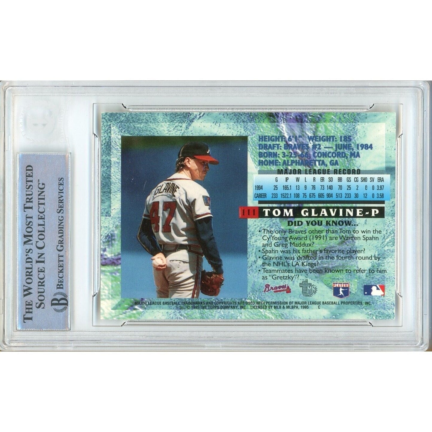 Tom Glavine Atlanta Braves Signed 1995 Topps Embossed Golden Idols Beckett Auth Auto