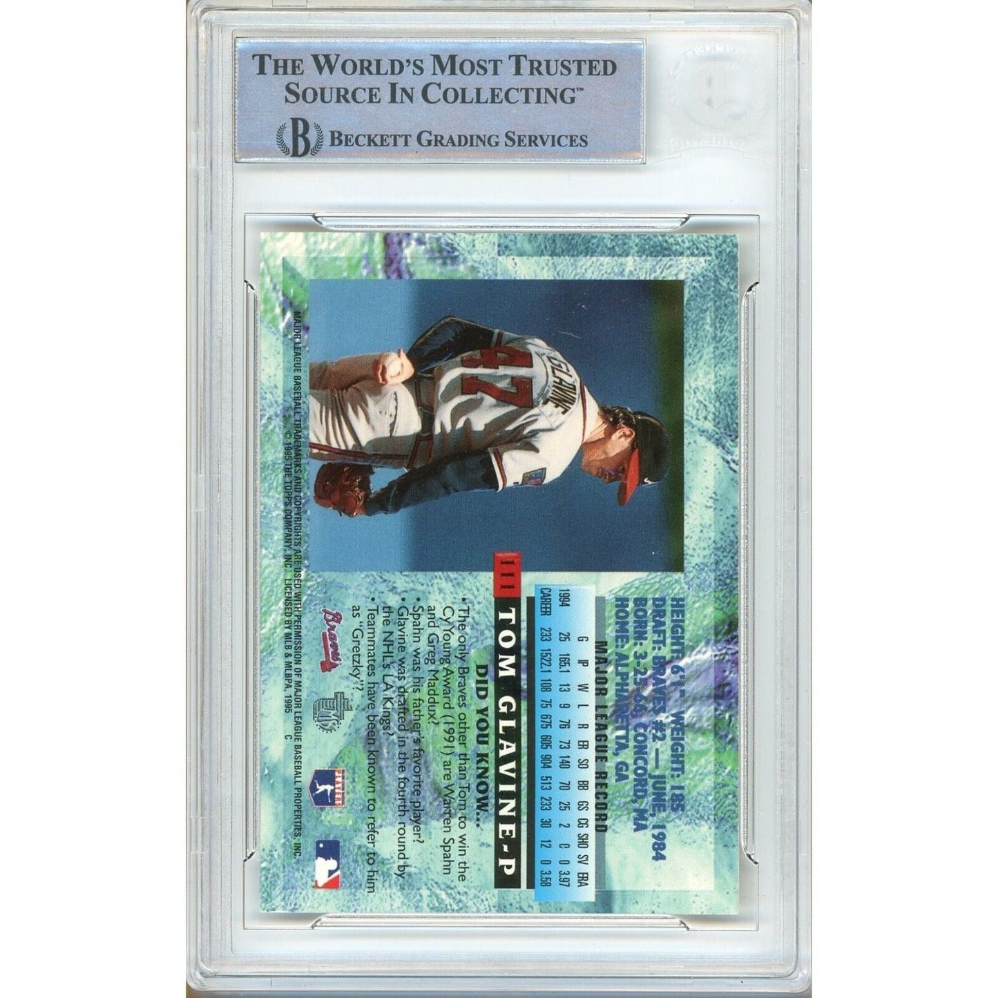 Tom Glavine Atlanta Braves Signed 1995 Topps Embossed Golden Idols Beckett Auth Auto
