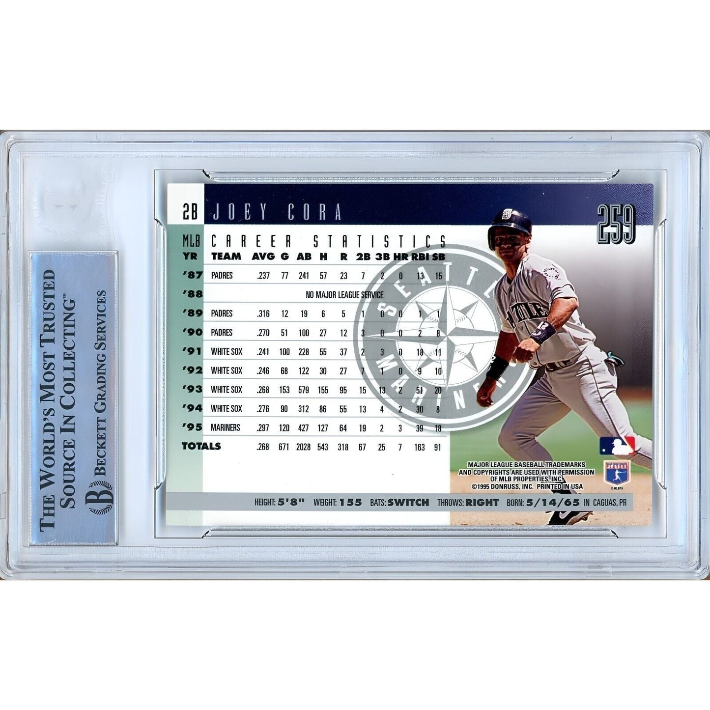 1996 Donruss #259 — Joey Cora Seattle Mariners Autographed Trading Card — Beckett Authentication