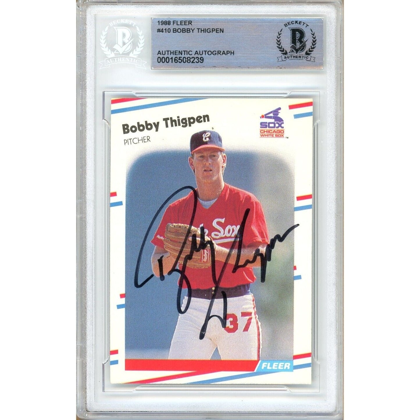 1988 Fleer #410 — Bobby Thigpen White Sox Autographed Trading Card — Beckett Authentication