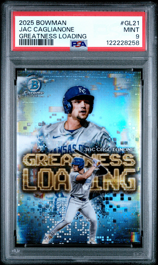 Graded 2025 Topps Bowman Jac Caglianone #GL21 Greatness Loading Rookie RC Baseball Card PSA 9 Mint