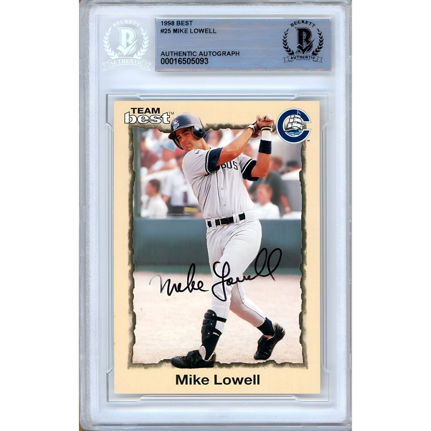 Mike Lowell New York Yankees Signed 1998 Team Best Rookie Card Beckett Auth Auto Slab