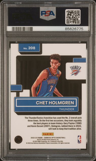 Graded 2022 Panini Donruss Optic Chet Holmgren #208 Rookie RC Basketball Card PSA 10 Gem Mint