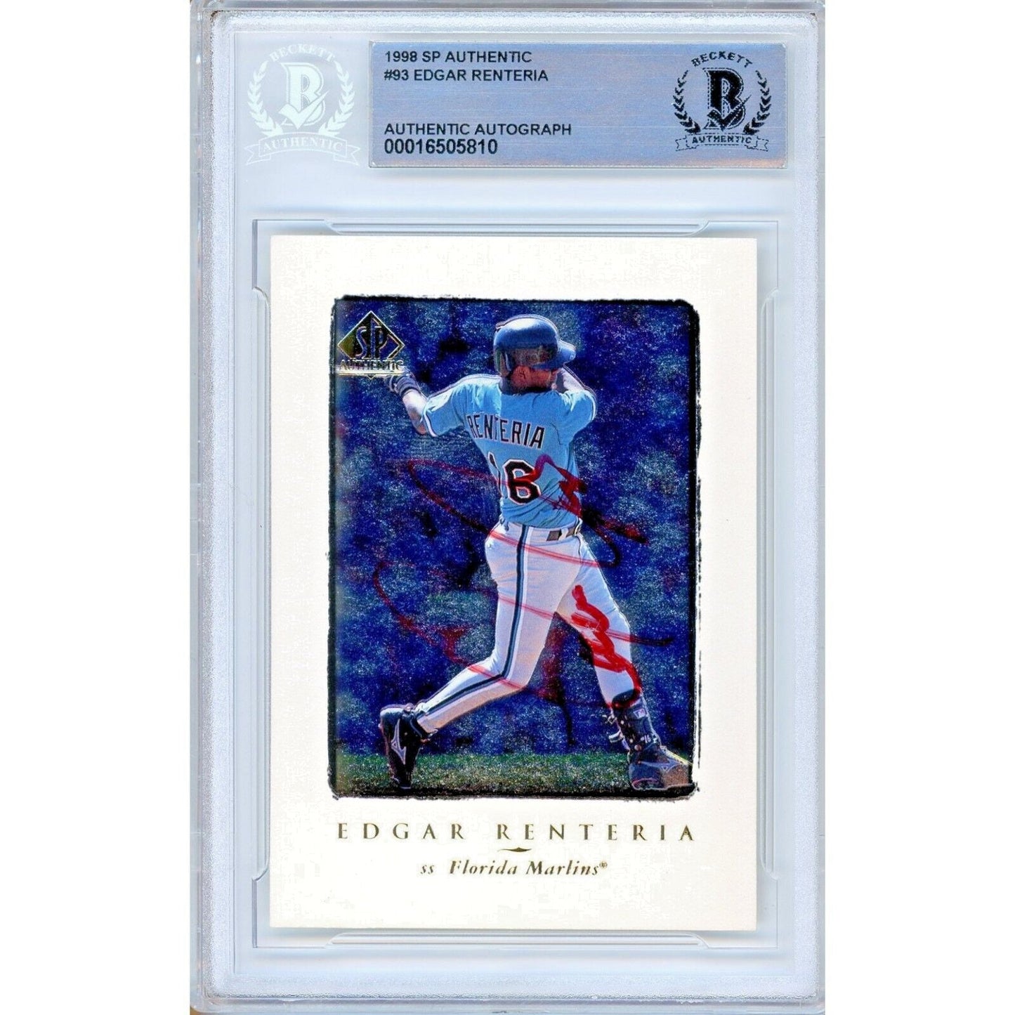 1998 Upper Deck SP Authentic #93 — Edgar Renteria Miami Marlins Autographed Trading Card — Beckett Authentication