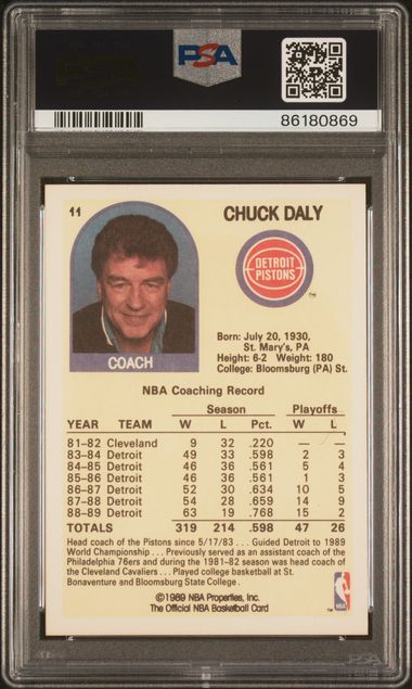 Graded 1989 Hoops Chuck Daly #11 Basketball Card PSA 10 Gem Mint - Sport Cards
