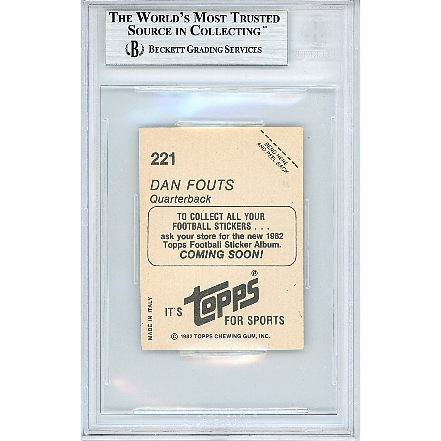 1982 Topps #14 — Dan Fouts Autographed Trading Card — Beckett Authentication