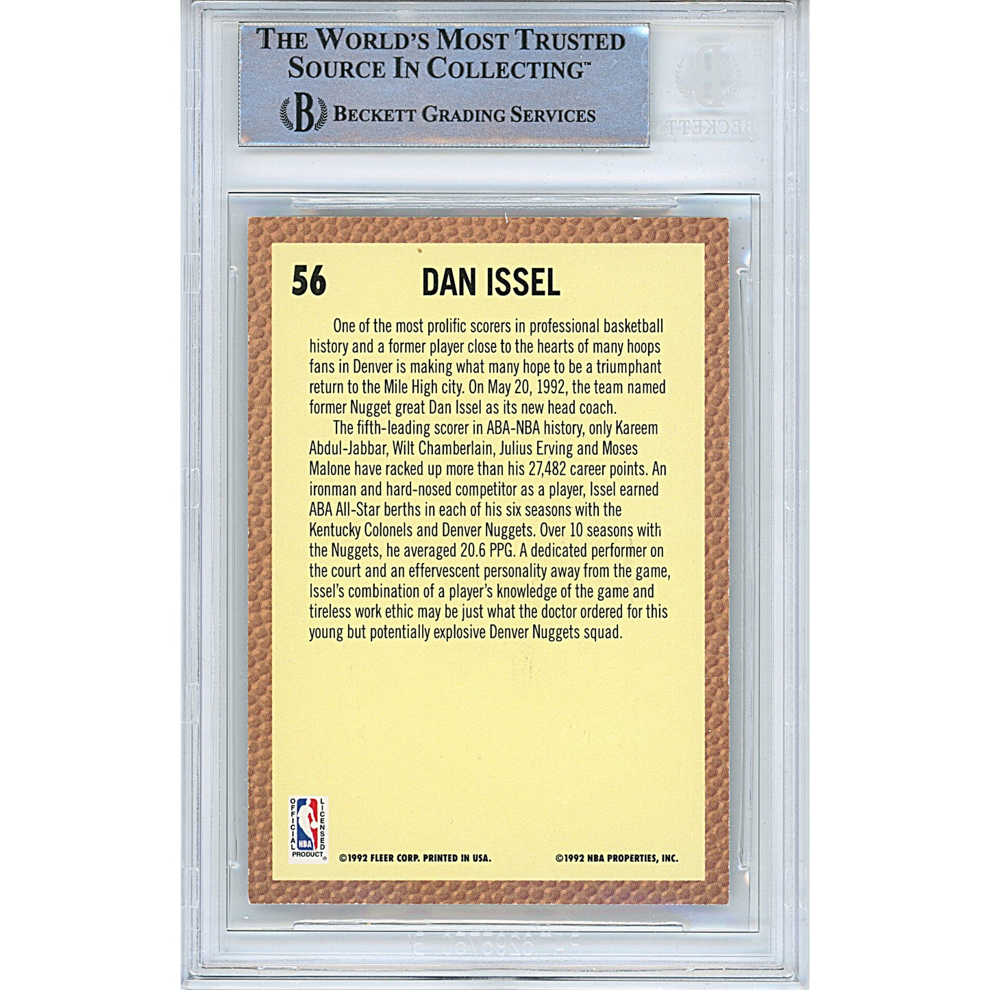 1992-93 Fleer #56 — Dan Issel Denver Nuggets Autographed Trading Card — Beckett Authentication