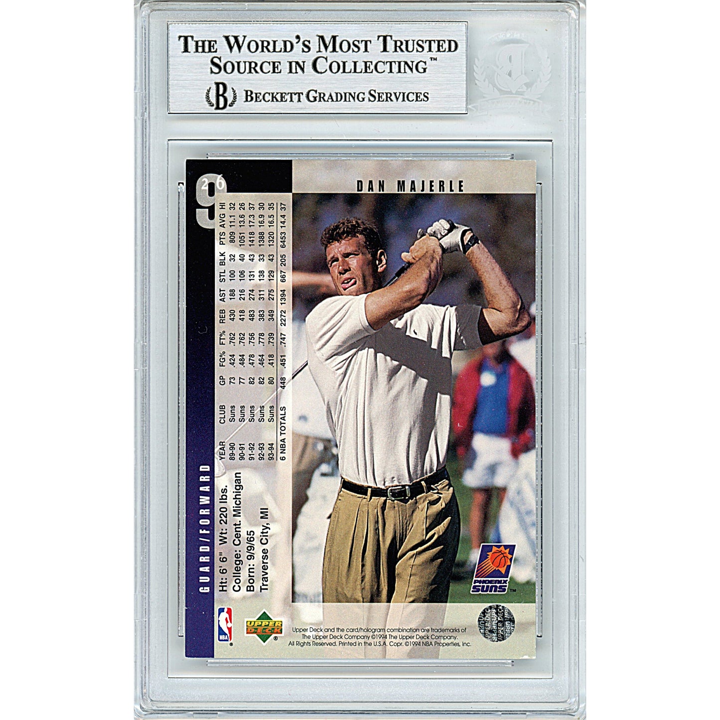 1994-95 Upper Deck #44 — Dan Majerle Phoenix Suns Autographed Trading Card — Beckett Authentication