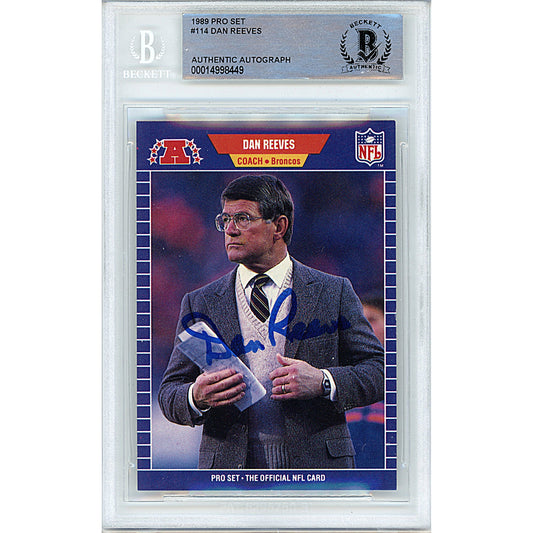 1989 NFL Pro Set #114 — Dan Reeves Denver Broncos Autographed Trading Card — Beckett Authentication