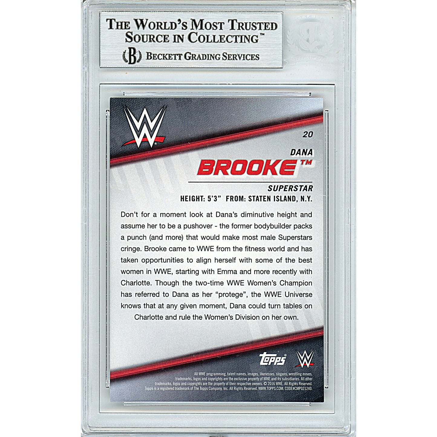 2016 Topps WWE Diva Revolution #20 — Dana Brooke Autographed Trading Card — Beckett Authentication