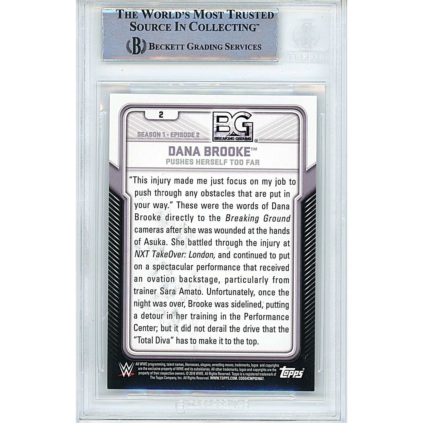 2017 Topps WWE Breaking Ground #2 — Dana Brooke Autographed Wrestling Trading Card — Beckett Authentication