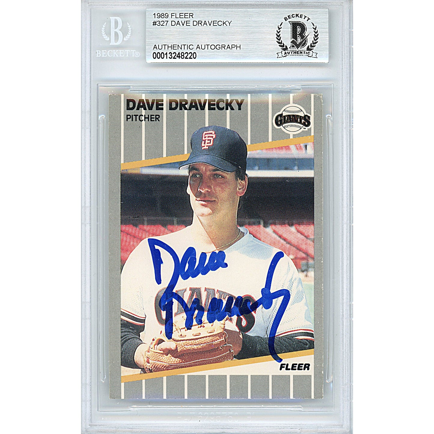 1989 Fleer #327 — Dave Dravecky San Francisco Giants Autographed Trading Card — Beckett Authentication