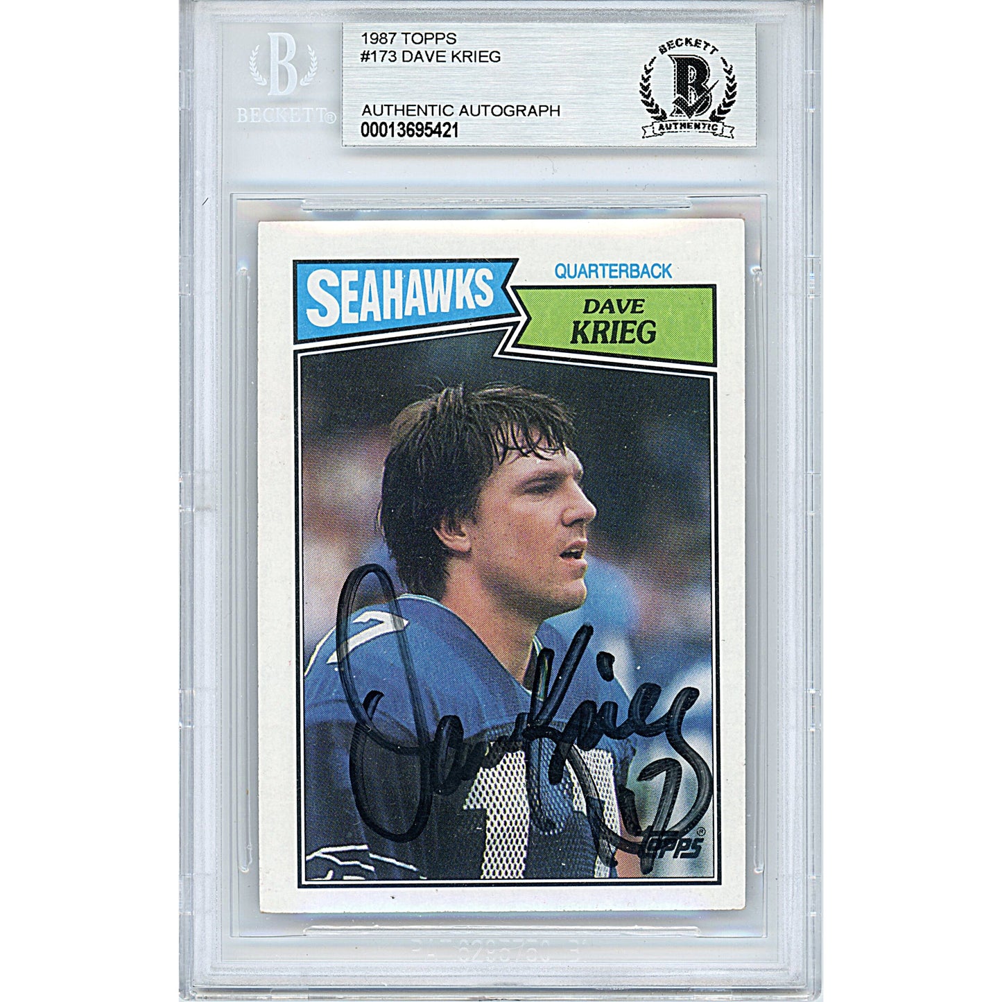 1987 Topps #173 — Dave Krieg Seattle Seahawks Autographed Trading Card — Beckett Authentication