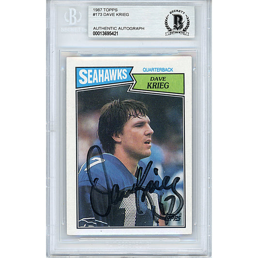 1987 Topps #173 — Dave Krieg Seattle Seahawks Autographed Trading Card — Beckett Authentication