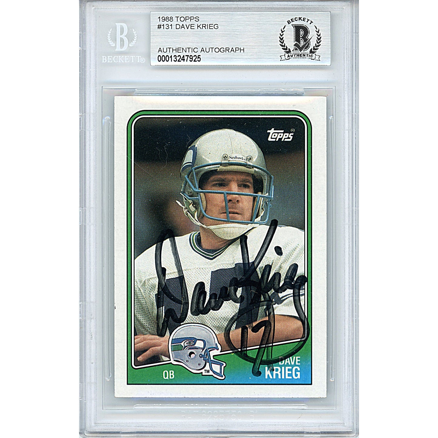 1988 Topps #131 — Dave Krieg Seattle Seahawks Autographed Trading Card — Beckett Authentication