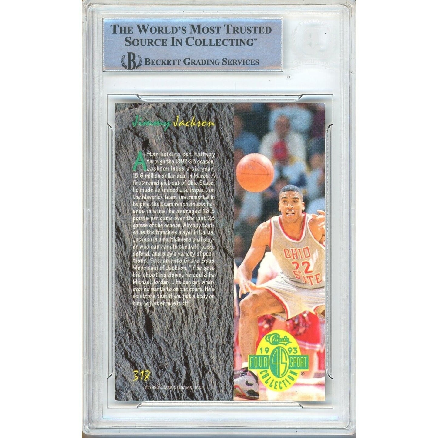 1993 — Jim Jackson Ohio State Buckeyes Autographed Trading Card — Beckett Authentication - Sport Cards