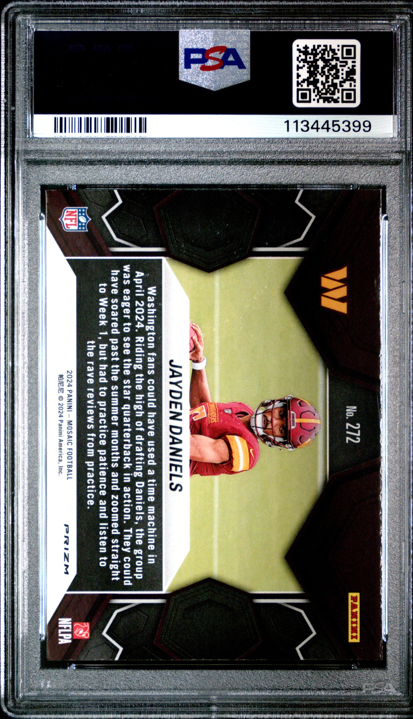 Graded 2024 Panini Mosaic Jayden Daniels #272 Reactive Blue Rookie RC Football Card PSA 10 Gem Mint