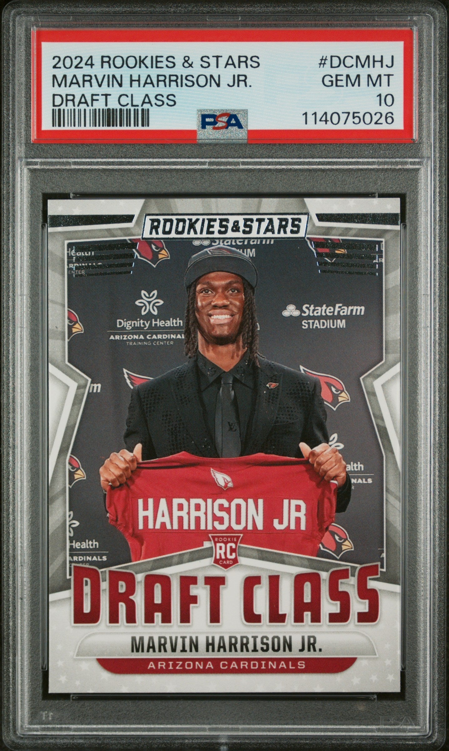 Graded 2024 Panini Rookies & Stars Marvin Harrison Jr #DCMHJ Draft Class Rookie RC Football Card PSA 10 Gem Mint - Sport Cards