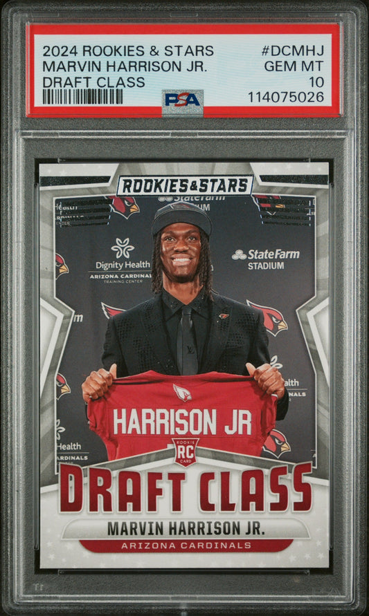 Graded 2024 Panini Rookies & Stars Marvin Harrison Jr #DCMHJ Draft Class Rookie RC Football Card PSA 10 Gem Mint - Sport Cards