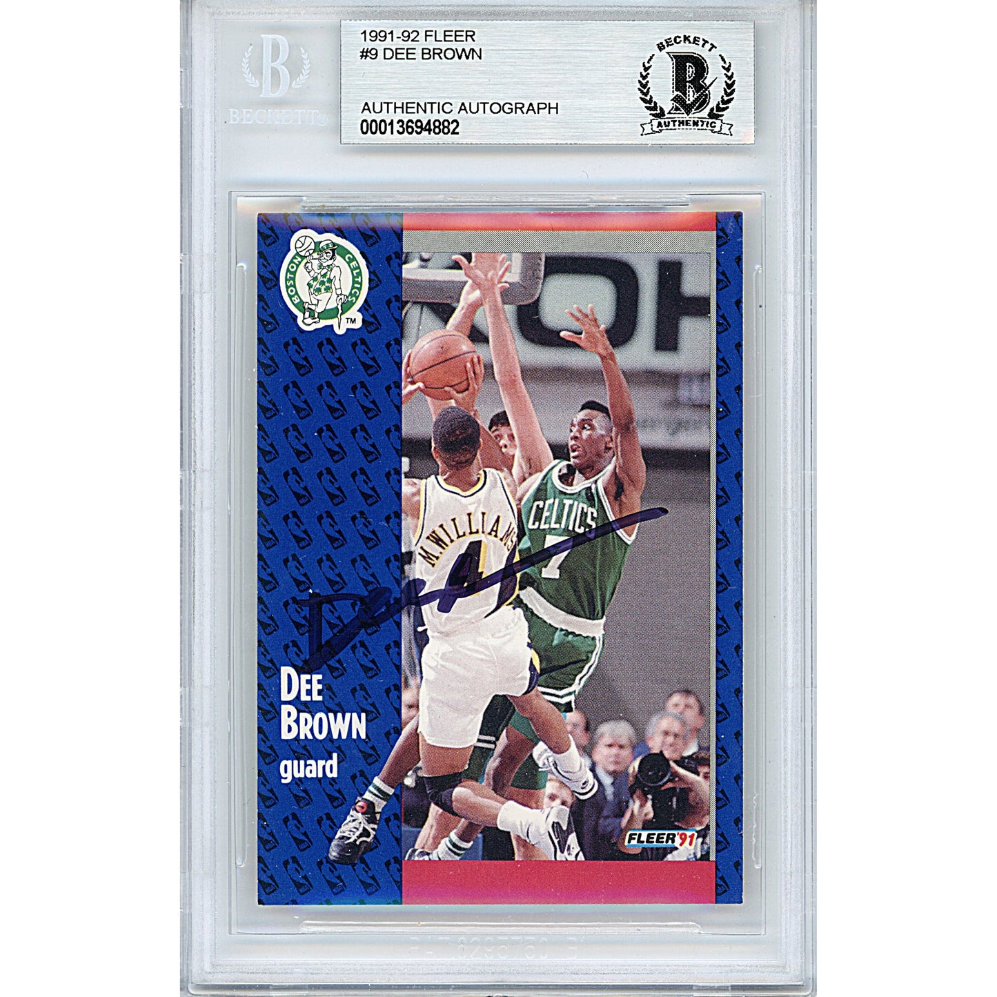1991-92 Fleer #9 — Dee Brown Boston Celtics Autographed Trading Card — Beckett Authentication