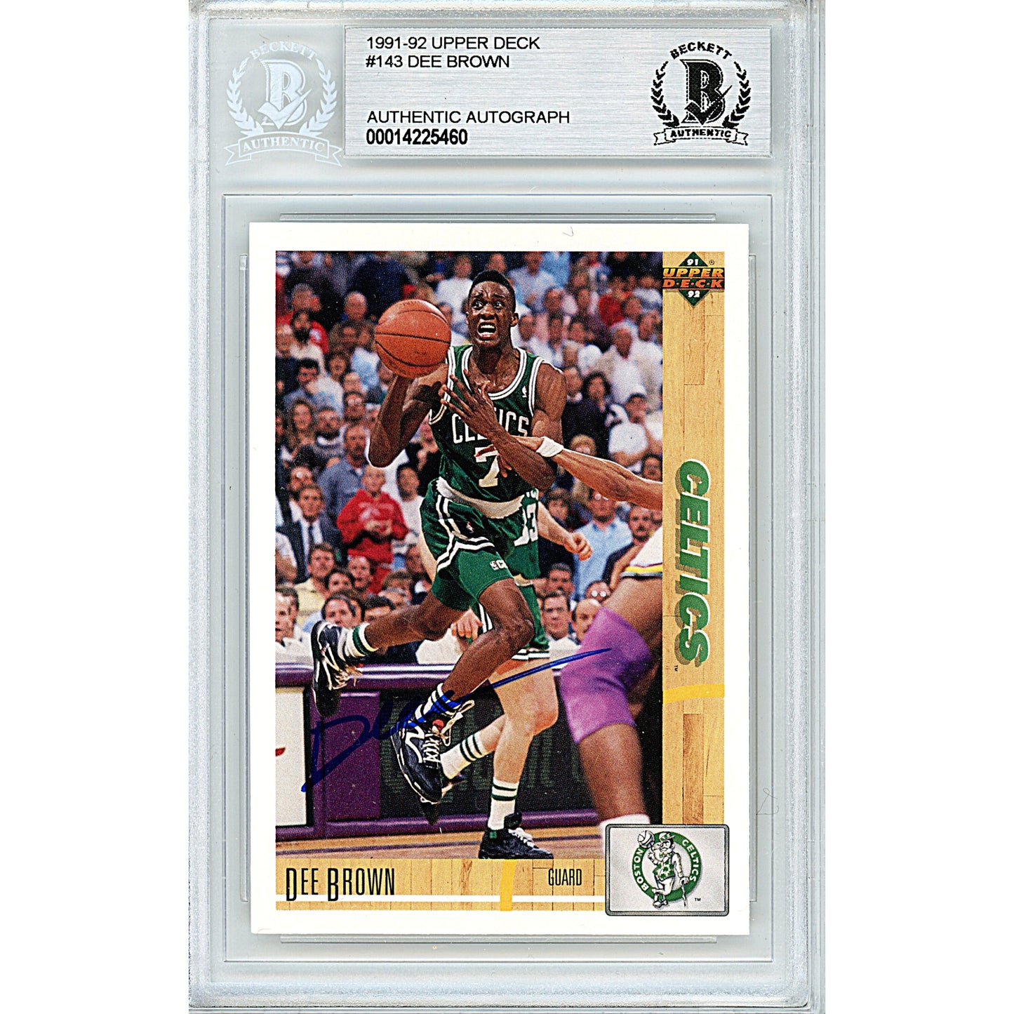 1991-92 Upper Deck #143 — Dee Brown Boston Celtics Autographed Trading Card — Beckett Authentication