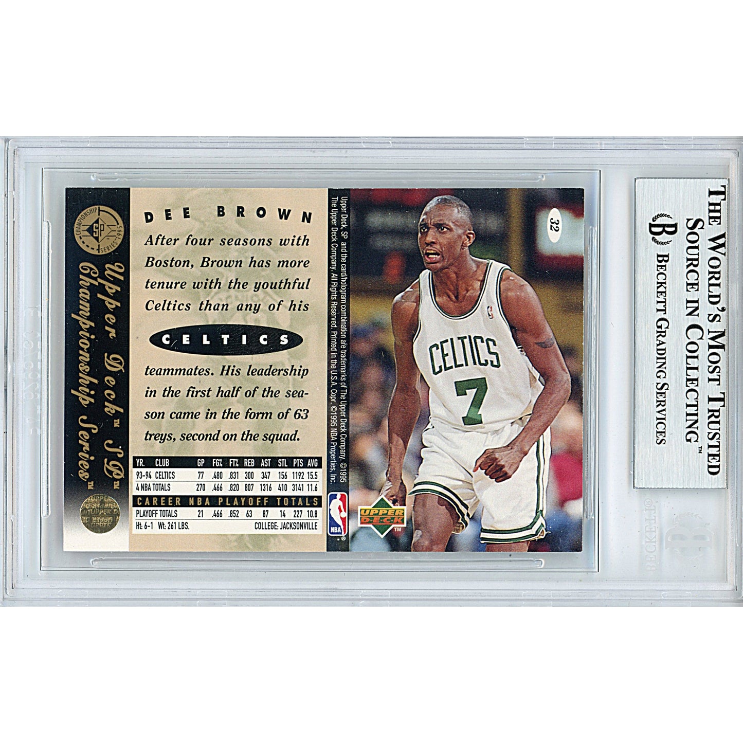 1994 Upper Deck SP #32 — Dee Brown Boston Celtics Autographed Trading Card — Beckett Authentication