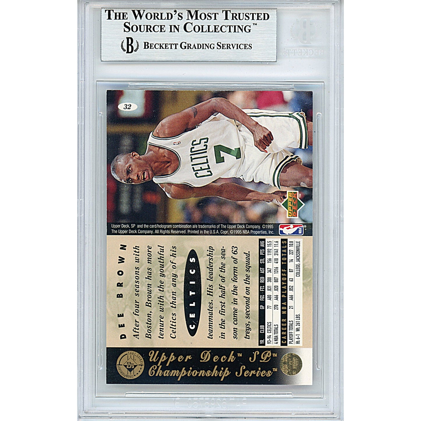 1994 Upper Deck SP #32 — Dee Brown Boston Celtics Autographed Trading Card — Beckett Authentication