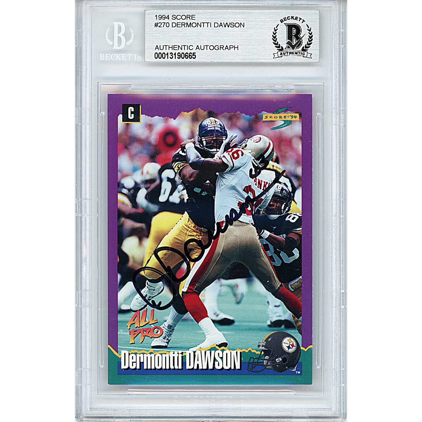 1994 Score #270 — Dermontti Dawson Pittsburgh Steelers Autographed Trading Card — Beckett Authentication