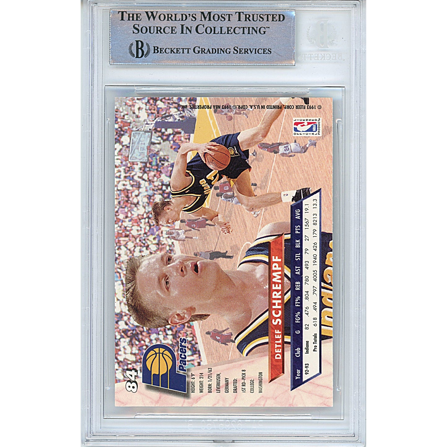 1993 Fleer Ultra #84 — Detlef Schrempf Indiana Pacers Autographed Trading Card — Beckett Authentication