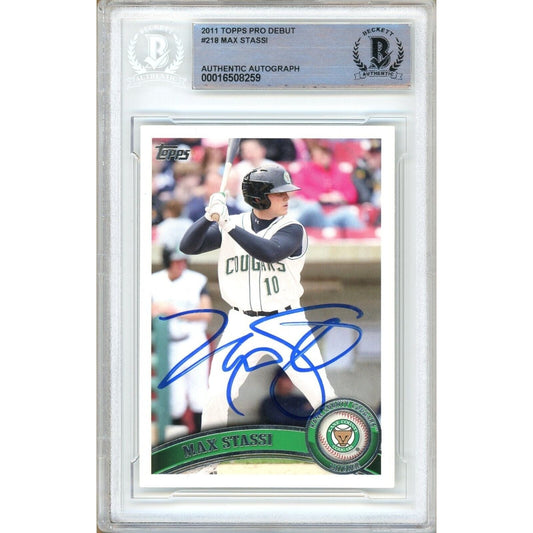 Max Stassi Houston Astros Signed 2011 Topps Pro Debut Baseball Card BAS Auth Auto Slab