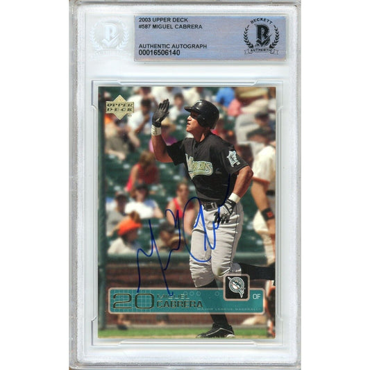 Miguel Cabrera Miami Marlins Signed 2003 Upper Deck Rookie Card BAS Auth Auto Slab