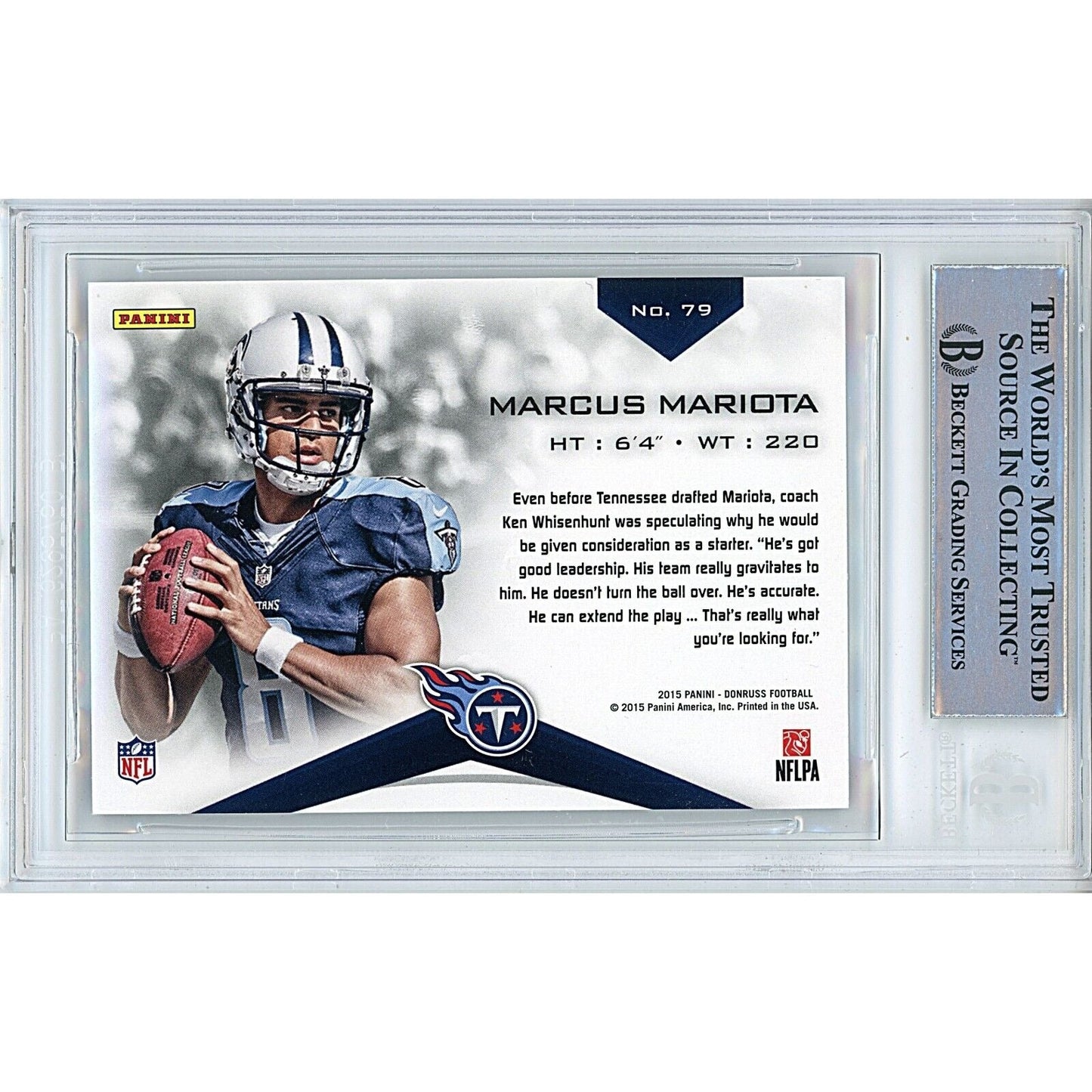 Marcus Mariota Tennessee Titans Signed 2015 Donruss Elite Card BAS Auth Auto Slab RC