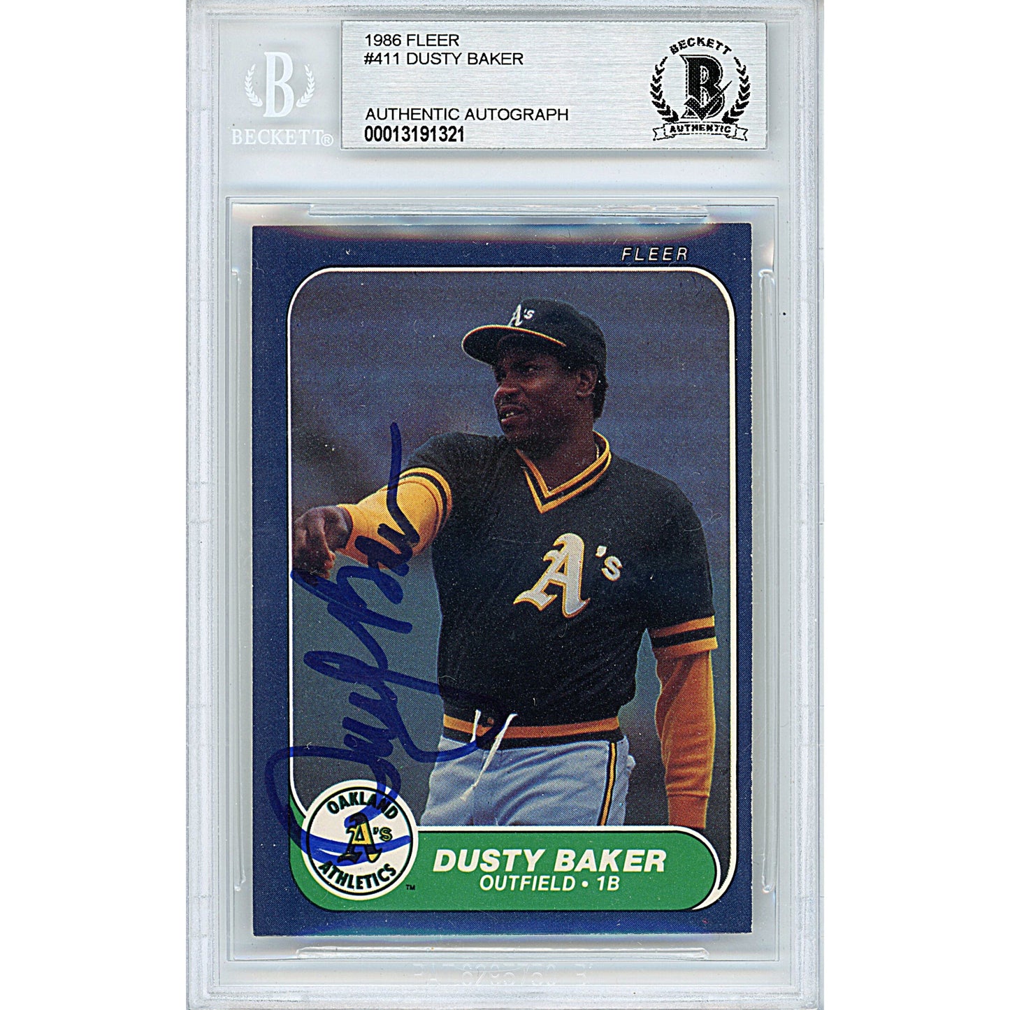 1986 Fleer #411 — Dusty Baker Oakland Athletics Autographed Trading Card — Beckett Authentication