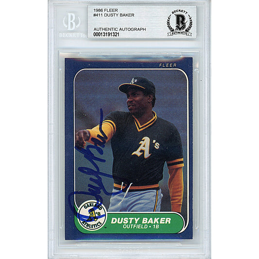 1986 Fleer #411 — Dusty Baker Oakland Athletics Autographed Trading Card — Beckett Authentication